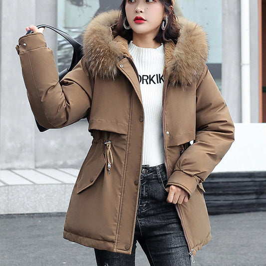 Woman’s Winter Loose Hooded Synthetic Fleece Thickened Parka Coat
