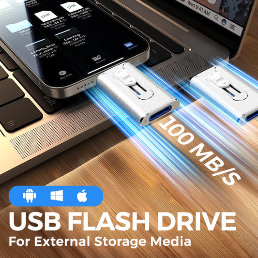 4-in-1 MFi Certified USB Flash Drive with Type-C Adapter for iPhone/Android/PC