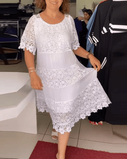 🔥50% OFF🔥 Solid Color Short Sleeve Lace Dress