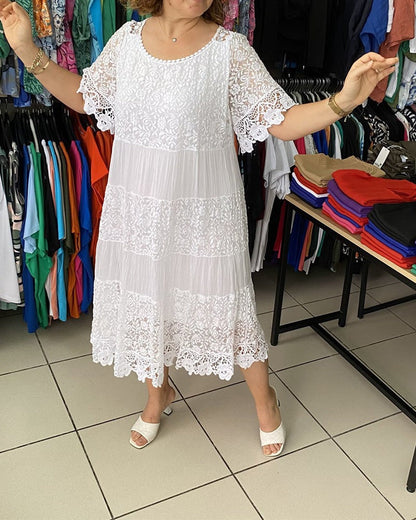 🔥50% OFF🔥 Solid Color Short Sleeve Lace Dress