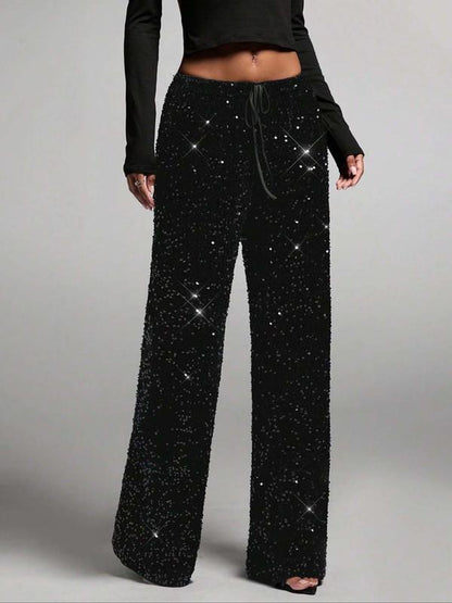 🎄Christmas Sale 60% OFF🔥Women's Sequin Sparkle Wide Leg Pants with Elastic Waistband
