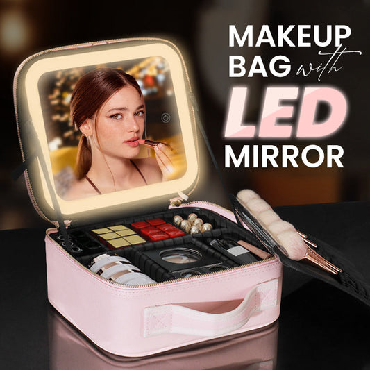 📢📢50% OFF !! ⏰Flawless Makeup Anywhere – Portable LED Mirror Makeup Bag!✨