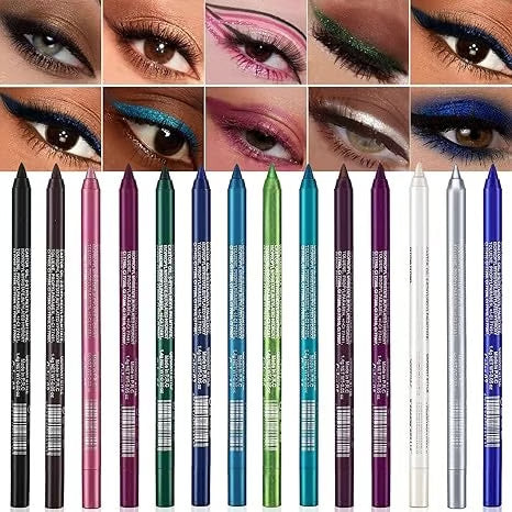 💜✨14-Pack Eyeliner Pencil Waterproof Colored Gel Liners with Metallic & Shimmer Finishes Smudge-Proof