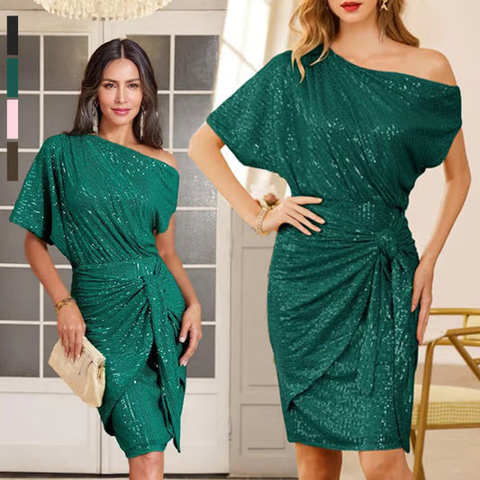 🖤Black Friday Flash Deal⚡Sparkly One-Shoulder Ruched Dress (50% OFF)