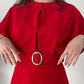 Elegant round neck dress with high waist and slit (with belt)