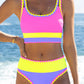 🌼Color Block Patchwork Nylon Sporty 3-Piece Bikini Set - High Waisted & Tummy Control Swimsuit👙🌈