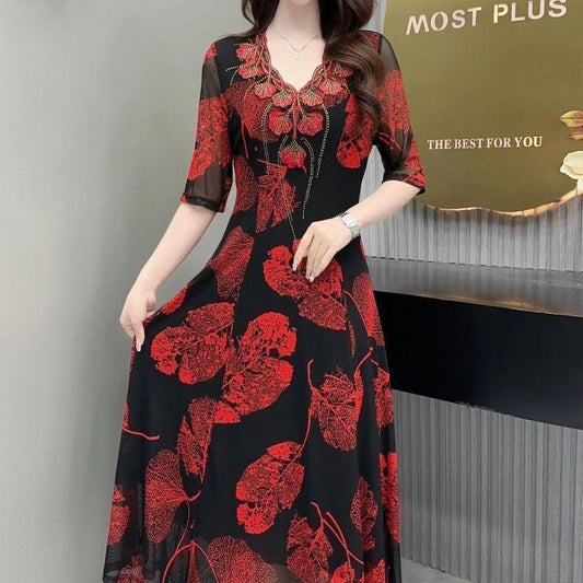 🔥50% OFF🔥V-Neck Floral Waist-Slimming Long Dress