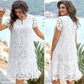 2024 NEW Elegant Cutout Flowers White Dress for Plus Size Lady