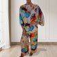Stylish Watercolor Floral Print Loose 2-Piece Suit