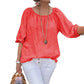 Women's Plus Size Casual Top with Elastic Midi-Sleeve