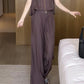 Elegant Solid Color Top Loose Pants 2-Piece Set