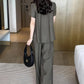 Elegant Solid Color Top Loose Pants 2-Piece Set