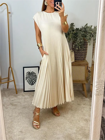 🎉Hot Sale 50% OFF🎉Sleeveless Pleated Simple Solid Color Dress