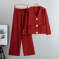 🎅Christmas Hot Sale🔥Gold Button Knit Cardigan Sweater Wide Leg Pants Set