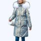 Shimmering Quilted Winter Coat with Faux Fur Trim Hood