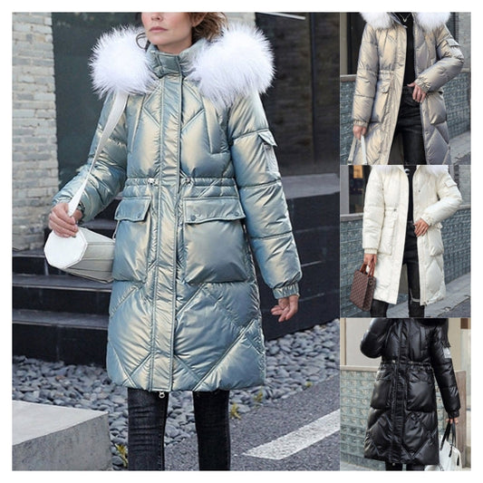 Shimmering Quilted Winter Coat with Faux Fur Trim Hood