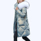 Shimmering Quilted Winter Coat with Faux Fur Trim Hood
