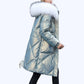 Shimmering Quilted Winter Coat with Faux Fur Trim Hood