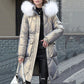 Shimmering Quilted Winter Coat with Faux Fur Trim Hood