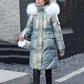Shimmering Quilted Winter Coat with Faux Fur Trim Hood