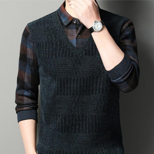 Men's Faux Two Piece Thickened Sweater