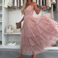 Women’s Elegant Spaghetti Strap Tiered Tulle Maxi Dress