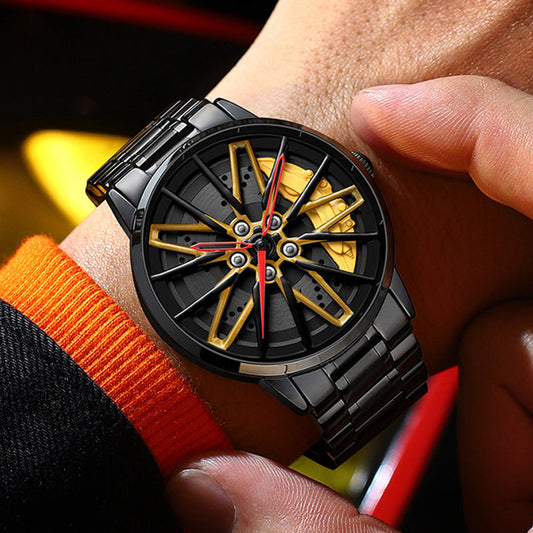 💖Most popular in 2025💖Men's 3D Rotating Skeleton Car Wheel Wrist Watch