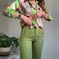 Women's Printed Button Shirt & Pants 2-Piece Set