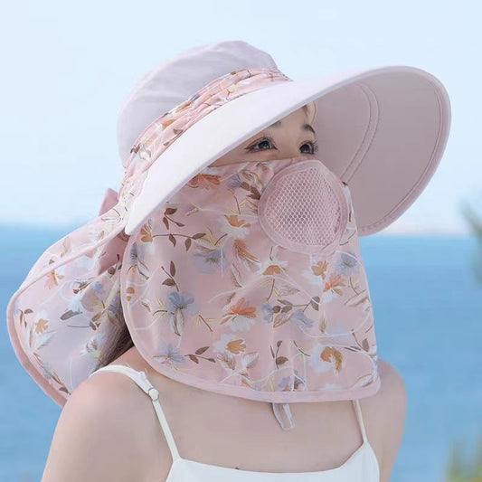 Women's Wide Brim Sun Hat with Face Mask