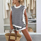 Women’s Striped Cap Sleeve Top Shorts 2-Piece Set
