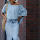 ⏳Time-Limited Special⏰Women's Diagonal Shoulder Top with Split Denim Long Skirt