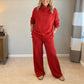 High-Neck Sweatshirt and Wide-Leg Pants Set