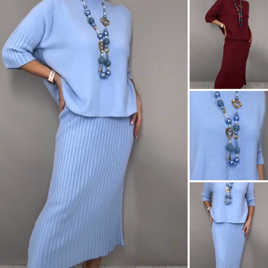 🎄Christmas Sale 60% OFF🔥Elegant Knit Sweater and Midi Skirt 2-Piece Set