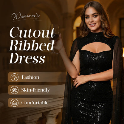 🎁2026 New Arrivals 57% OFF💥Women's Cutout Ribbed Dress with Chiffon Cape