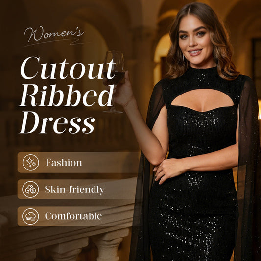 🎁2026 New Arrivals 57% OFF💥Women's Cutout Ribbed Dress with Chiffon Cape