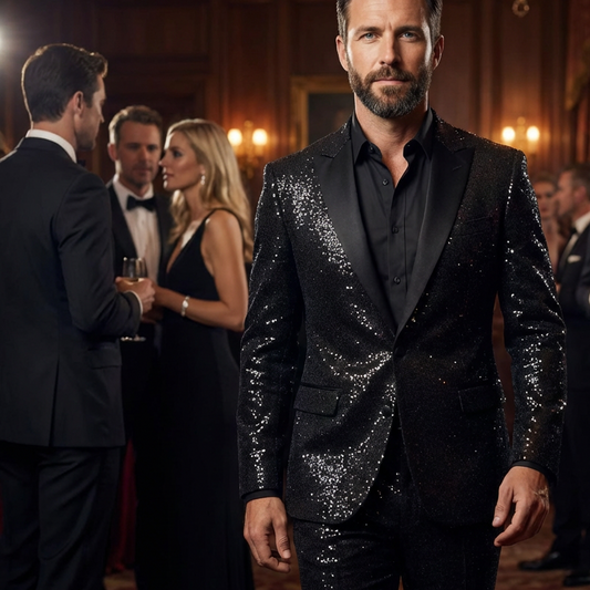 📢📢50% OFF !!!⏰Men's Black Sparkle Tuxedo Suit Set