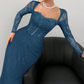 Women's Long Sleeve Lace Overlay Maxi Bodycon Dress
