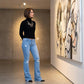 Women's Ripped Flare Jeans  with Frayed Hem