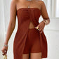 Women's Strapless Split Hem Top & Shorts 2-Piece Set