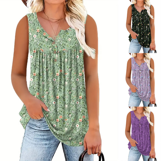 🌸 Women's Printed Button Sleeveless Top – Chic Print, Breathable & Lightweight ✨