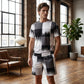 Men's Abstract Print T-Shirt & Shorts Set