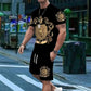 Men's Gold Crest Print T-Shirt & Shorts Set