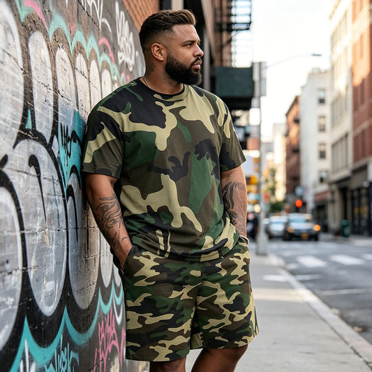 📢📢60% OFF !! ⏰Men's Camouflage Print T-Shirt & Shorts Set