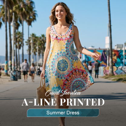 📢📢40% OFF !! ⏰Casual Sleeveless A-Line Printed Summer Dress
