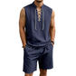 Men's Linen Sleeveless Lace-Up Top & Shorts Set
