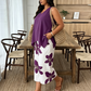 📢📢40% OFF !! ⏰Women's Asymmetrical Top & Floral Capri Pants Set