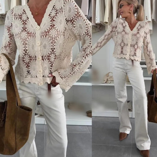📢📢30% OFF !! ⏰Women's Floral Crochet Knit Cardigan