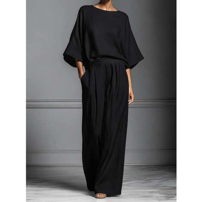 📢📢40% OFF !! ⏰Women's Two-Piece Loose Fit Top and Wide-Leg Pants Set