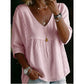 Women's Casual V-Neck Lace Trim Top