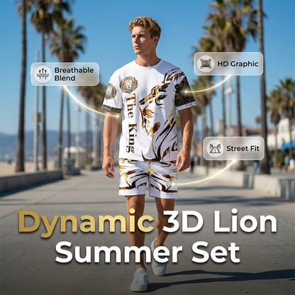 📢📢40% OFF !! ⏰ Men's Lion Graphic Set – Bold, Breathable, Urban Cool 😎